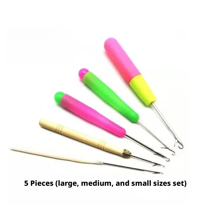 5 Pcs Multi-Size Latch Hook Crochet Needle Set, Soft Grip Threading Hook Tool for Hair Braiding, Dreadlocks, Knitting & DIY Crafts