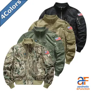Men's Tactical Bomber Jacket Military Flight Coat with US Flag Patch Casual Windbreaker Utility Outerwear MA-1 Style Arm Pocket Camo Army Green Khaki Black Aesthetic Function 4-Colors