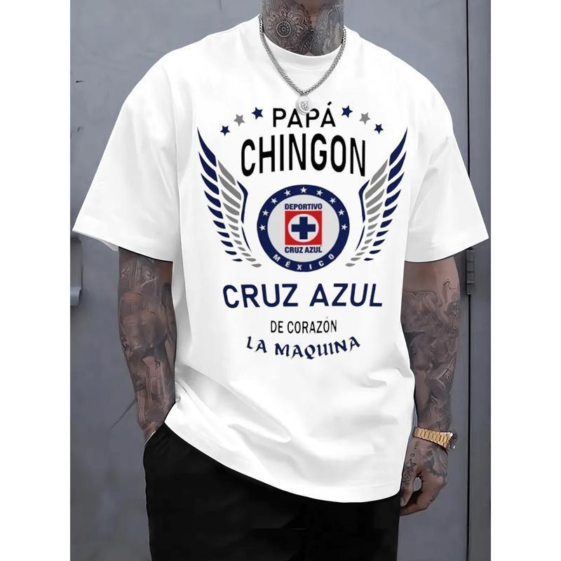 Cruz Azul "Papa Chingon" Graphic Tee - Premium Cotton Men's Soccer T-Shirt, Casual Summer Streetwear Top, Perfect Father's Day Gift for Soccer Dads, Oversized Sportswear Shirt
