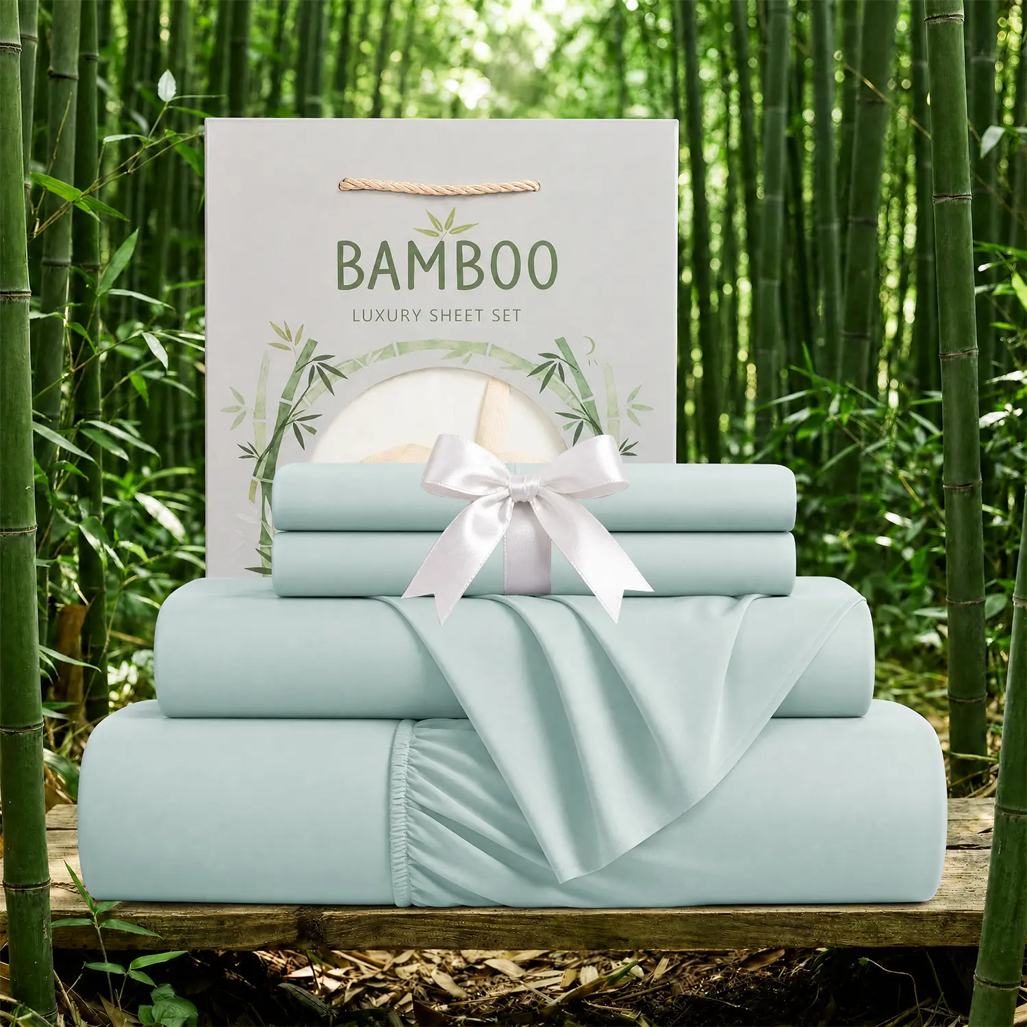 MUXHOMO Max Cooling Bamboo Bed Sheet Set,Brathable&Cooling Bamboo Viscose Sheet Set,Cooling Bedsheets for Hot Sleepers | Luxury Soft Fitted Sheet Set,16" Extra Deep Pocket