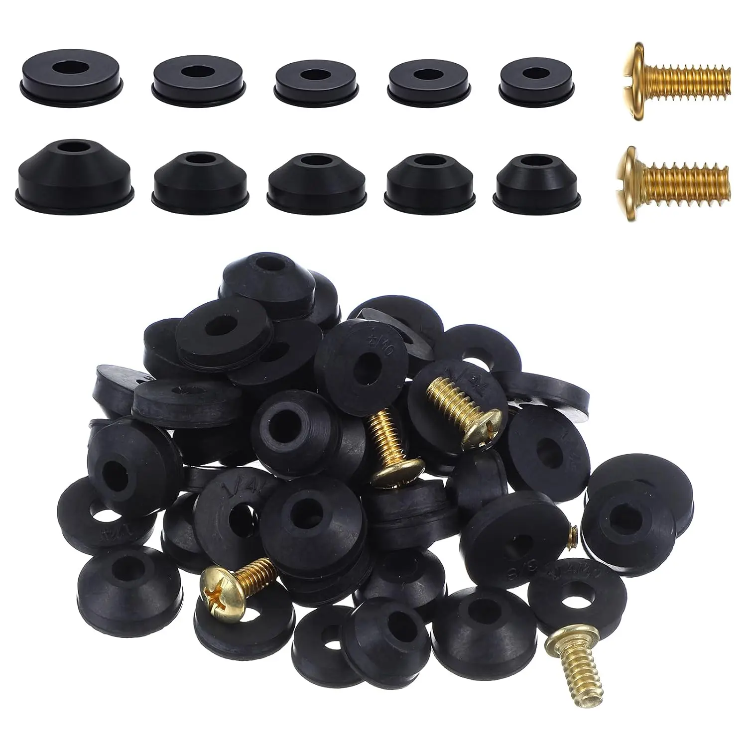 Xindojuz 58 count Hose Bib Repair Kit, Outdoor Faucet Washers  Kit with Brass Screws, Flat and Beveled Washers  Rubber  Kits for Repairing Faucet Leak (Black)