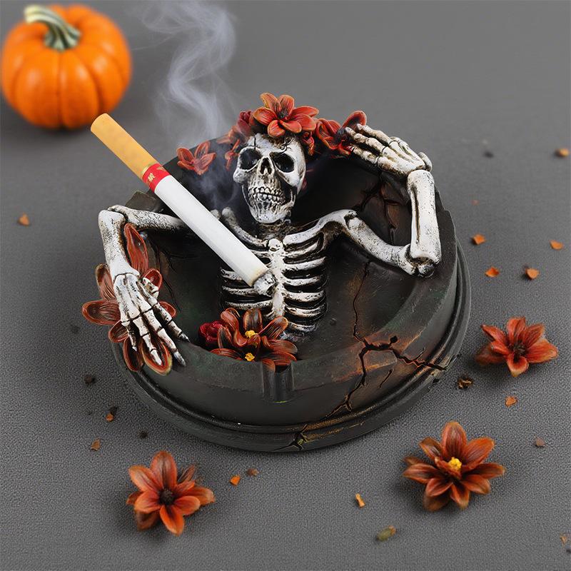 Unique Flower Skull Ashtray Cool Gift Resin Desktop Ornament Home Decoration