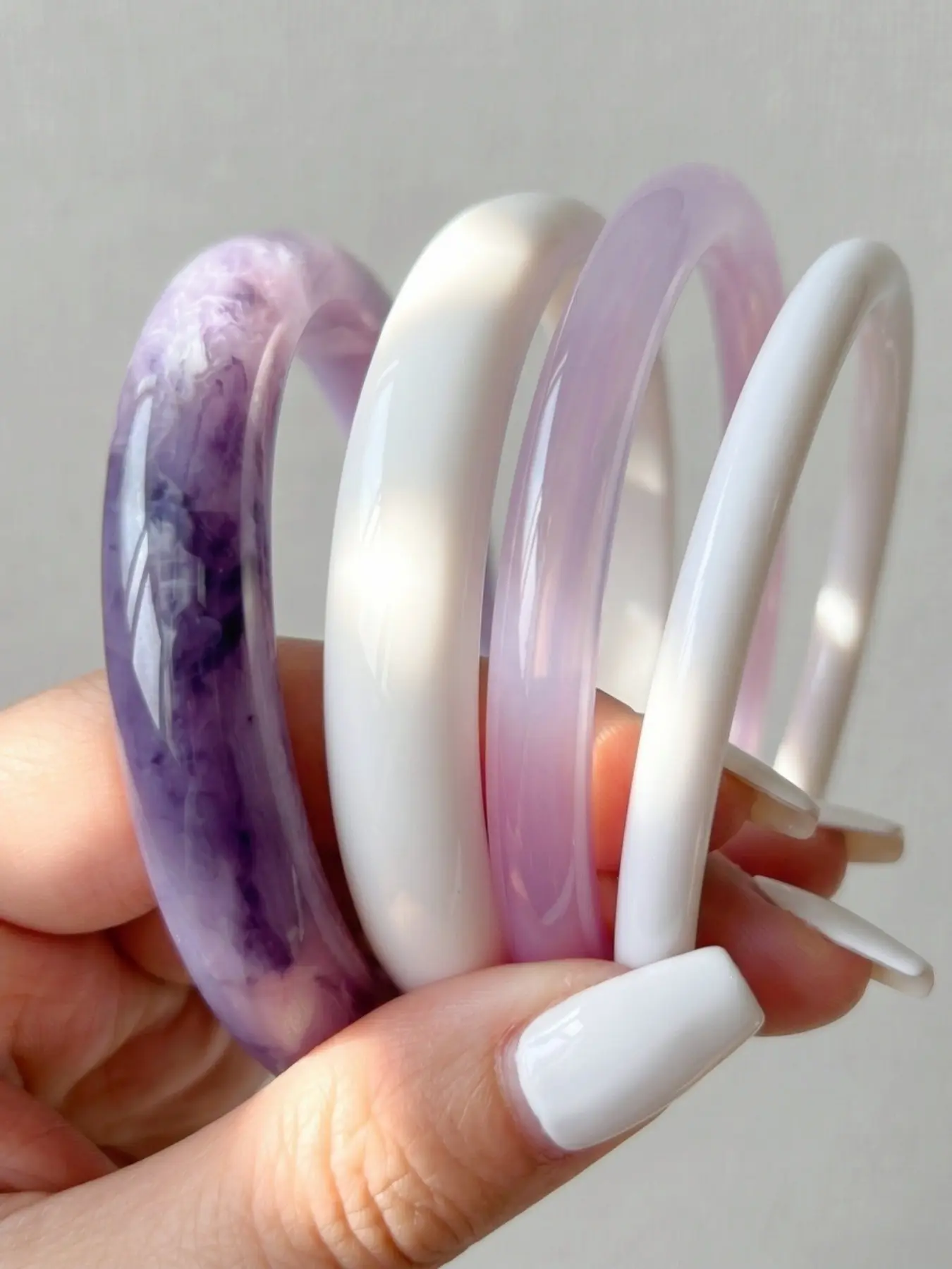 4pcs White And Purple  Geometric Resin Bangle Set, Stacking Bangles , Stylish, High-End Aesthetic