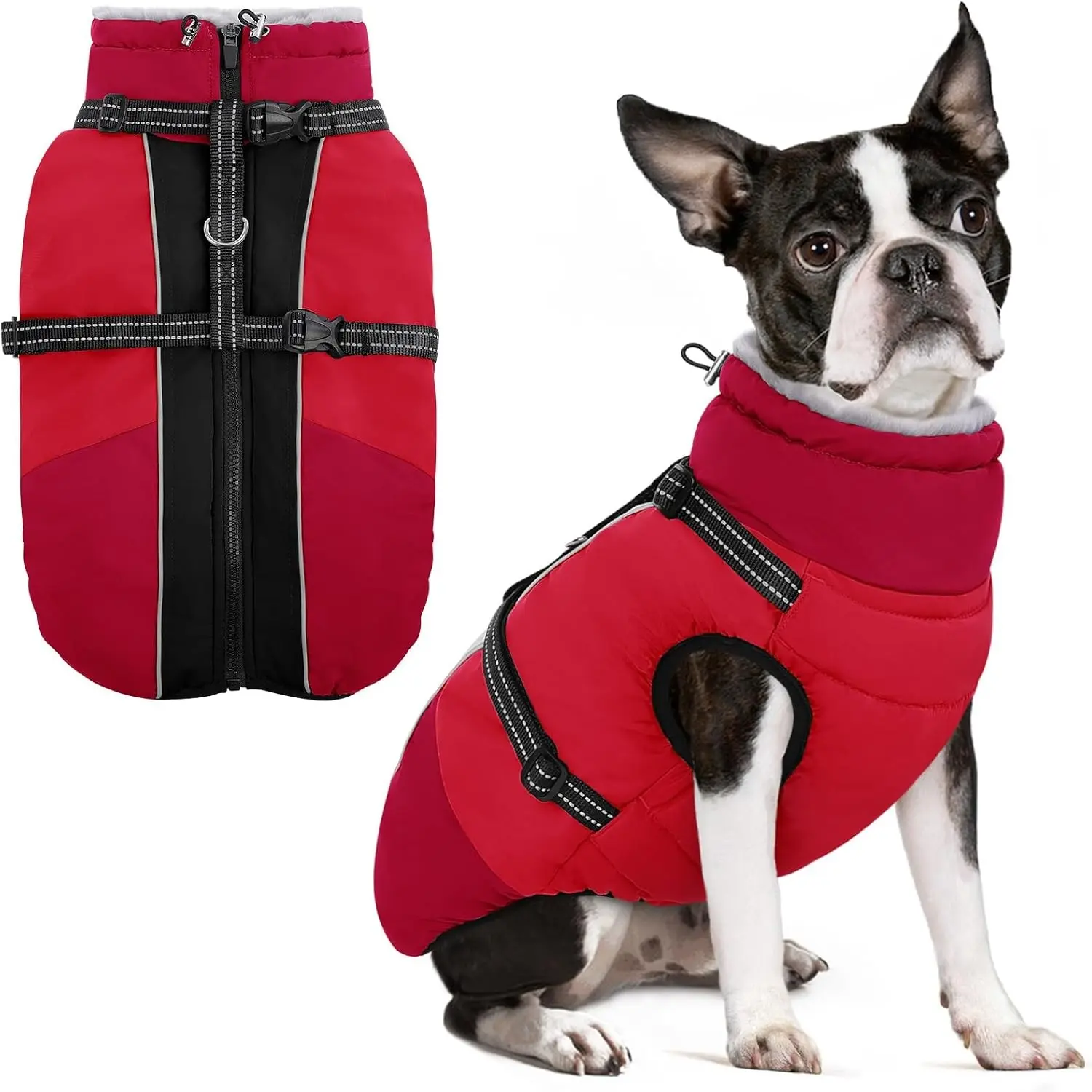Waterproof Fleece Dog Coat for Small Dogs - Warm Winter Pet Jacket with Built-in Harness, Cold Weather Apparel for Puppy Chihuahua, Maltese, Red XS, Fleece Coat