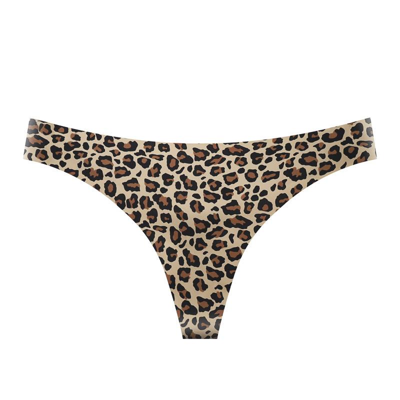 Leopard Print Seamless Thong Panties, Sexy Babe Style, Ice Silk Breathable, Low Waist Fit, Daily Wear, 1 Piece Pack