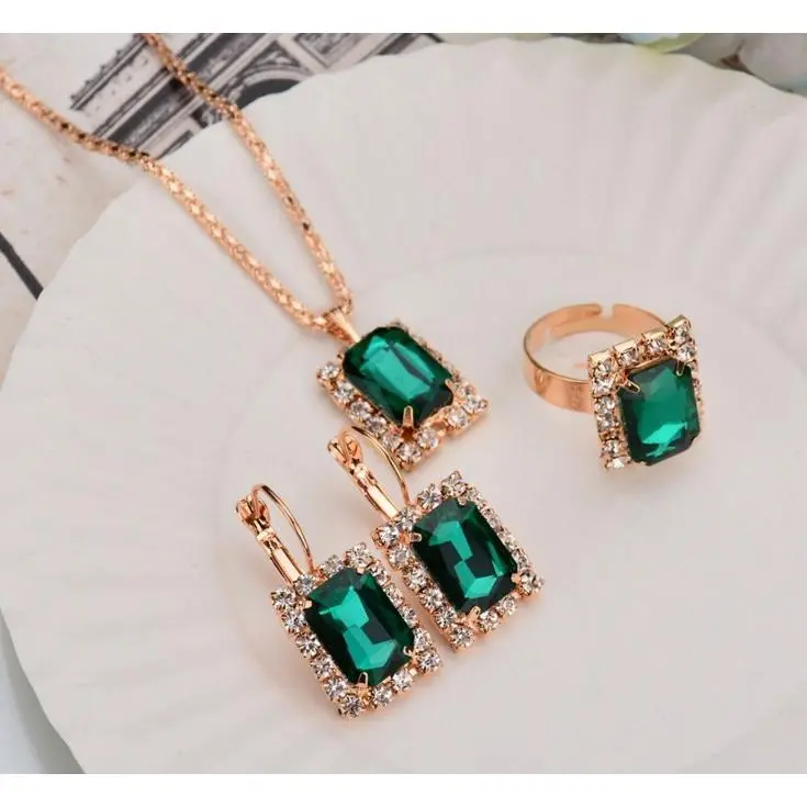 The Crystal Set Necklace Earring Ring Three-piece Set