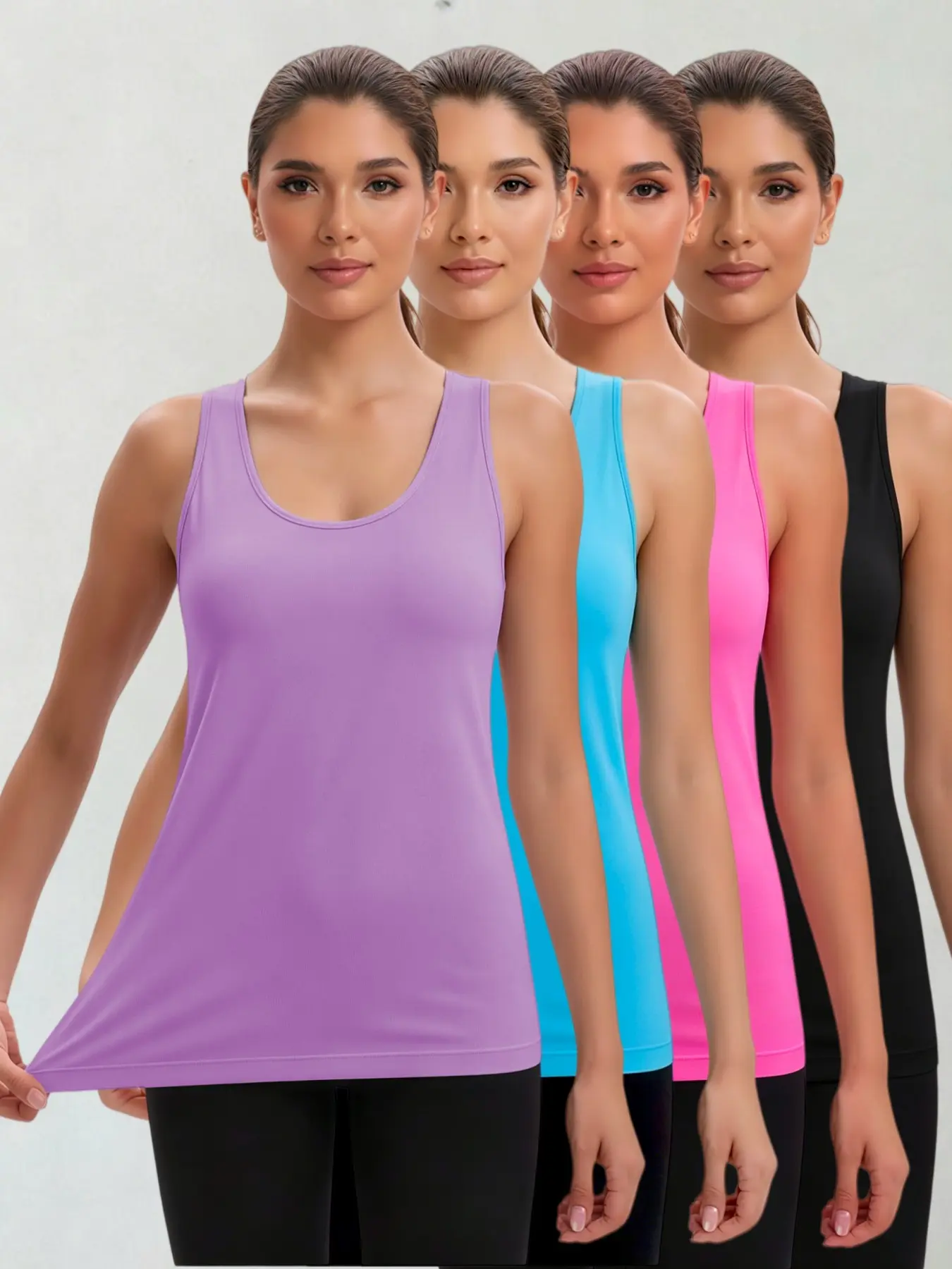 4 Pack Women's Slimming U-Neck Racerback Tank Top Solid Sports Vest Basic Sleeveless Athletic Top Versatile Everyday Wear for Yoga Gym Fitness Training Running