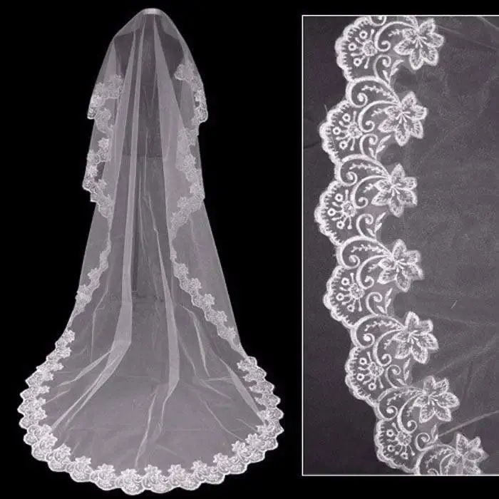 108'' Long Bridal 1 Layer Lace Edge Cathedral Veil Soft Tulle Wedding for Brides Shower