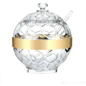 Clear Acrylic Sugar Bowl with Lid and Spoon,10 oz Sugar Container for Coffee Bar Accessories, Sugar Jar(Gold-plated)