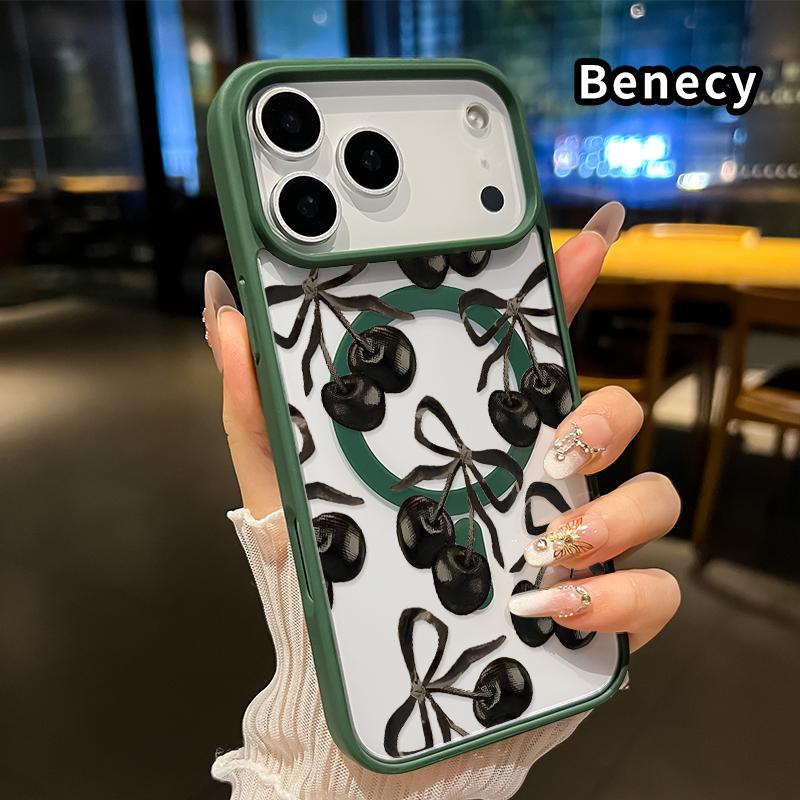 Cherry Bow Magnetic Phone Case for iPhone 17 Pro Max 17 Air 17 Pro 16 15 14 13 12 11 X XR 8 7 and Samsung Galaxy S24 S23 S22 S21 Clear Non Yellowing Shockproof Wireless Charging Compatible