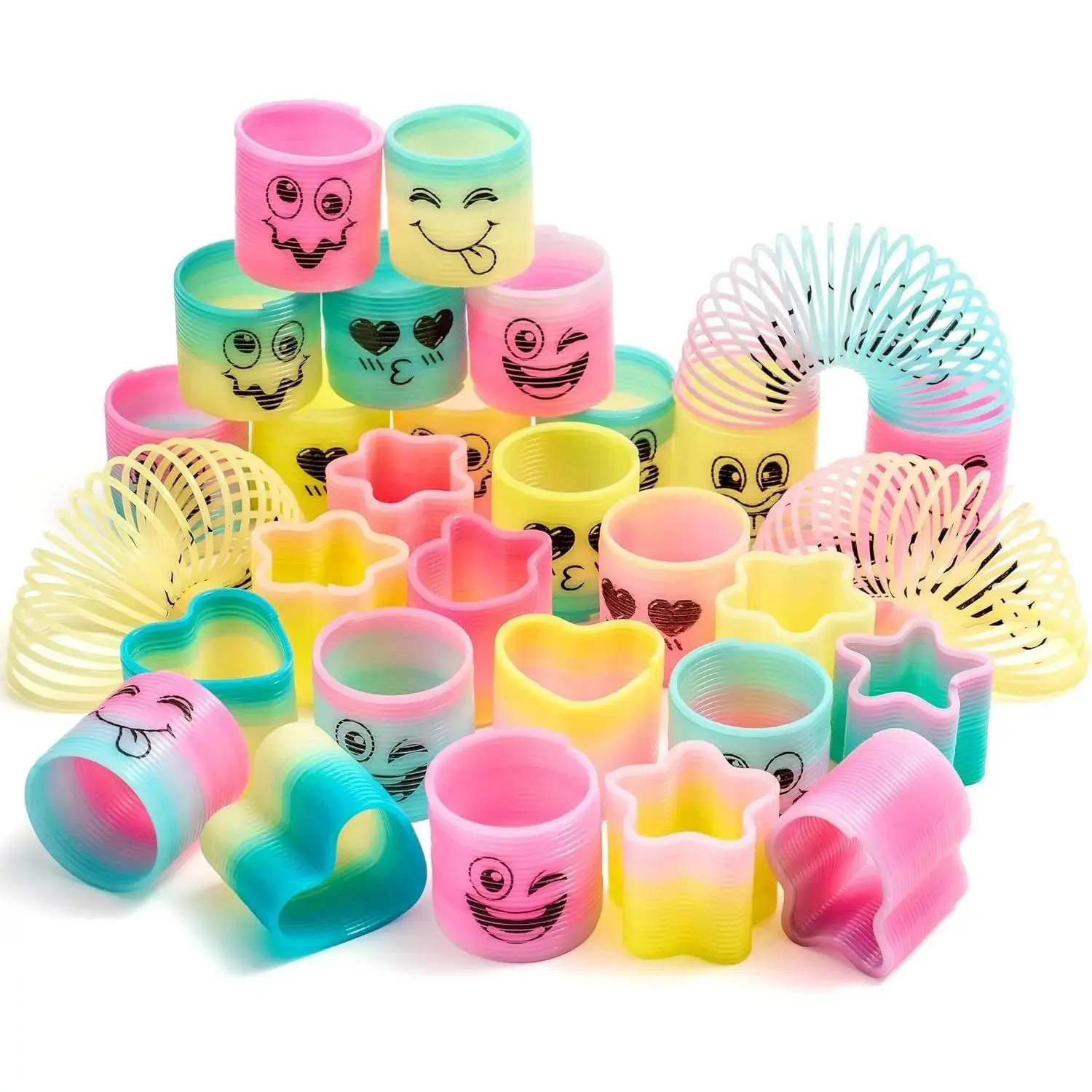 30-Pack Rainbow Spring Party Favors - Mini Plastic Coil Spring Toys, Fidget Stress Relief Springs, Bulk Toys for Carnival Prizes, Birthday Goodie Bags, Classroom Rewards