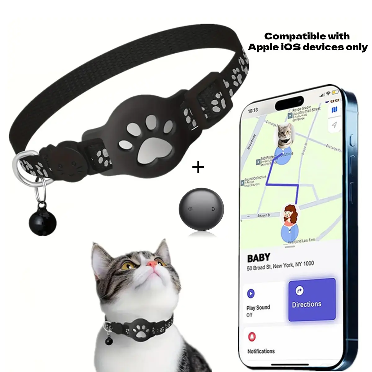 Smart Pet Tracker Cat Collar, Pet Tracker Smart tag,Waterproof Compatible with Apple Find My,No Monthly Fee,Advanced Tracking Solution Smart Collar for Pet Safety Ideal Small Large Cats