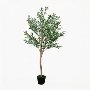 Artificial Olive Tree 5FT, Faux Olive Trees Indoor with Natural Wood Trunk & Lifelike Fruits, Tall Fake Plants with Planter