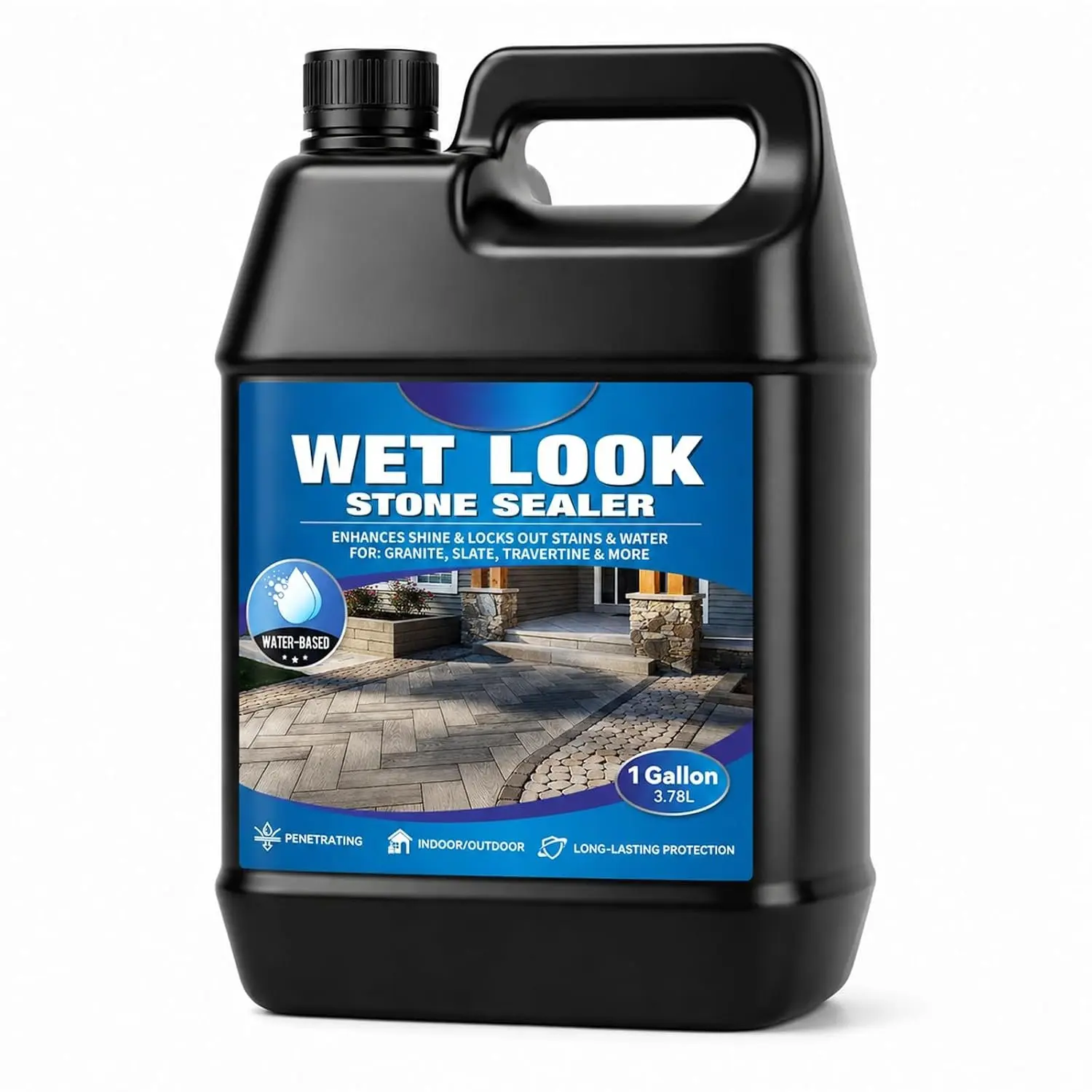 High Gloss Wet Look Stone Sealer, Clear Water-Based Color Enhancing Paver and Concrete Sealer for Outdoor Stone, Patio, Driveway, Brick and Masonry, 1 Gallon