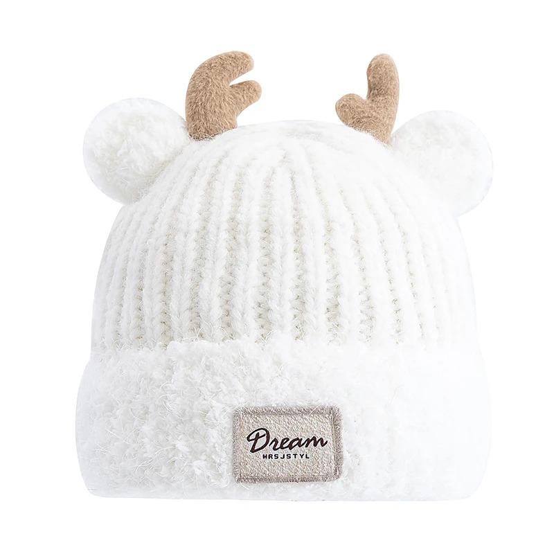 Hot Sale Women Cute Plush Fur Warm Winter Hat Young Trendy Knitted Hat With Deer Horn Ear Girls Lovely Elegant Fur Winter Cap