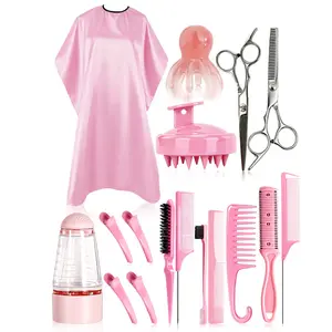 17-Piece Haircut Scalp Care Tool Set, Includes Haircut Scissors, Apron, Scalp Massager, Parting Comb, Hair Clips, Trimmer, Medicine Bottle