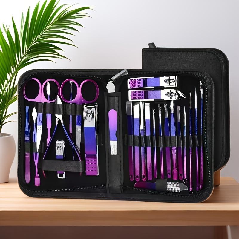 30 in 1 Rainbow Stainless Steel Manicure Kit, Heavy Duty Nail Cuticle Clipper Set, Portable Professional Grooming Scissors & Ear Pick Tools with Luxury Leather Case for Travel and Home