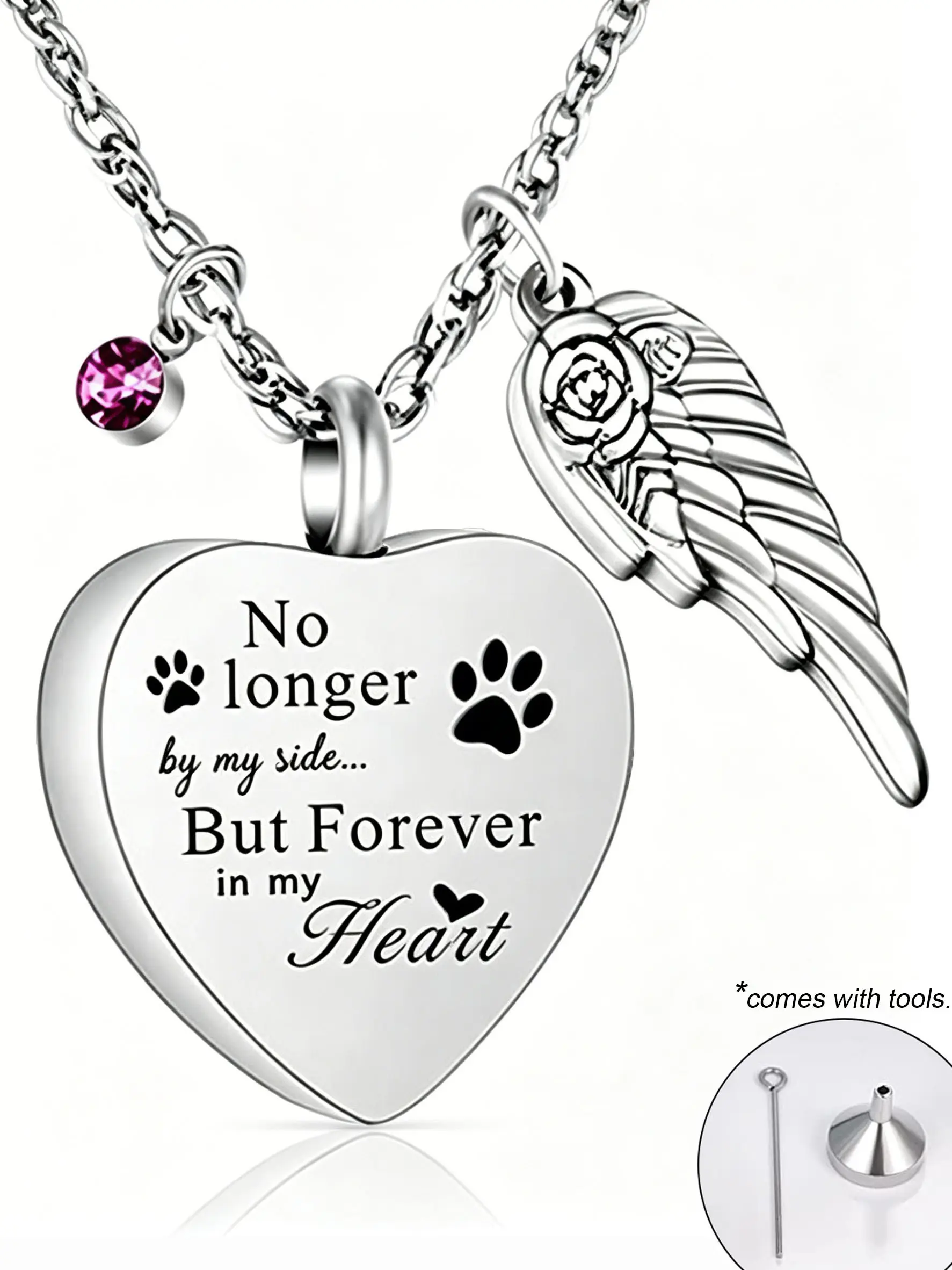 Pet Memorial Necklace, Keepsake for Ashes Hair, Cat Dog Remembrance Jewelry, urn necklace, Heart Pendant Stainless Steel Chain, pet ashes necklace