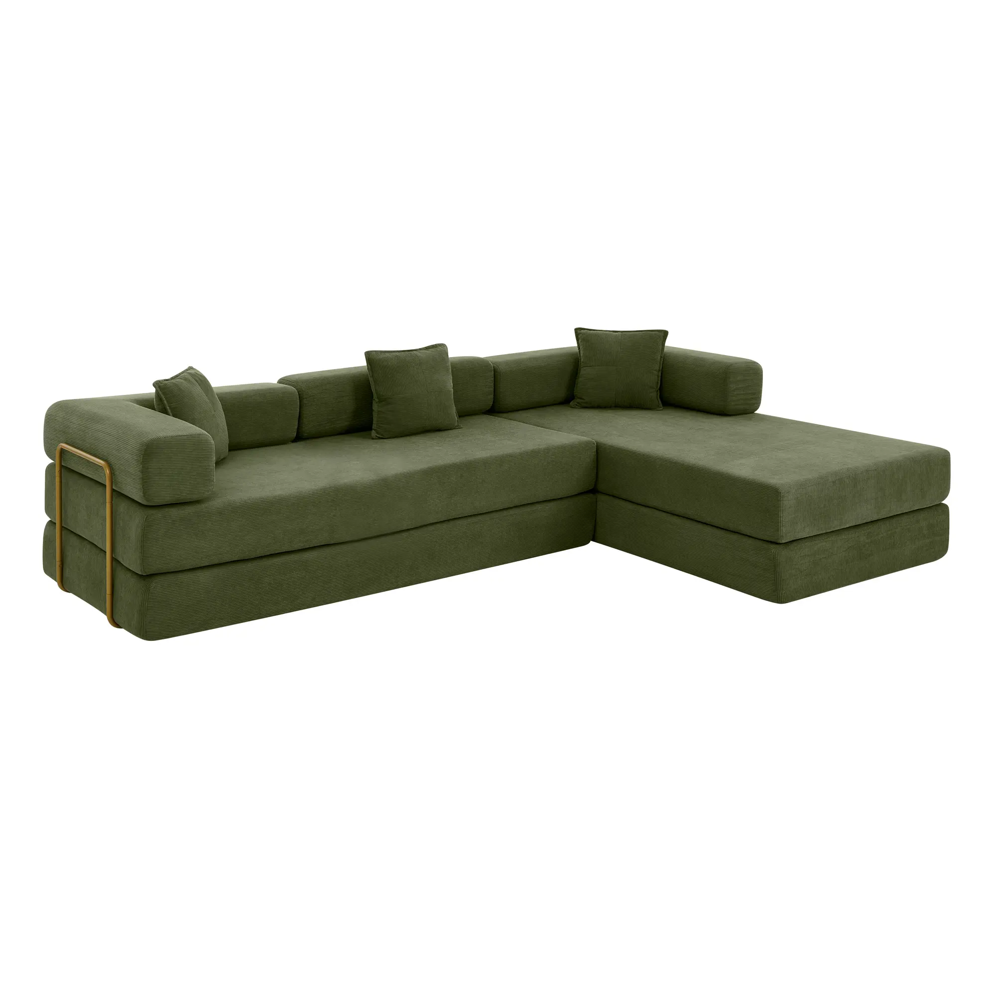 ARCH 108'' Modular Sectional Sofa with L-Shape Chaise, Boneless Cloud Couch Deep Seat, 4-Seat Corduroy Couch for Living Room, No Assembly Required, Green, Green Color Options, Corduroy Material, 4 Seat Seat Count, Product Dimensions: 72.00 W x
