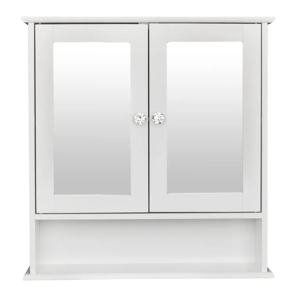 Bathroom Medicine Cabinet with Mirror, Wall Mounted Bathroom Storage Cabinet with Double Doors, Space Saving MDF Cabinet for Cosmetics Toiletries White