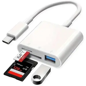 Multi-Function Card Reader with Type-C Interface, Compatible with Type-C and Android, Connects SD/TF Cards and USB Drives