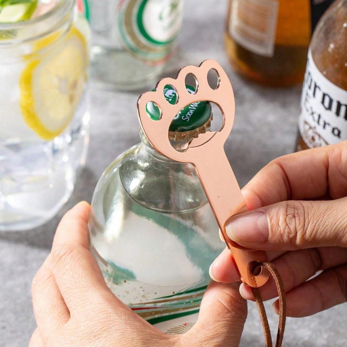 1PC Wooden Beer Bottle Opener with Rose Stainless Steel Lever, Durable Vertical Opener for Home Bar Essentials