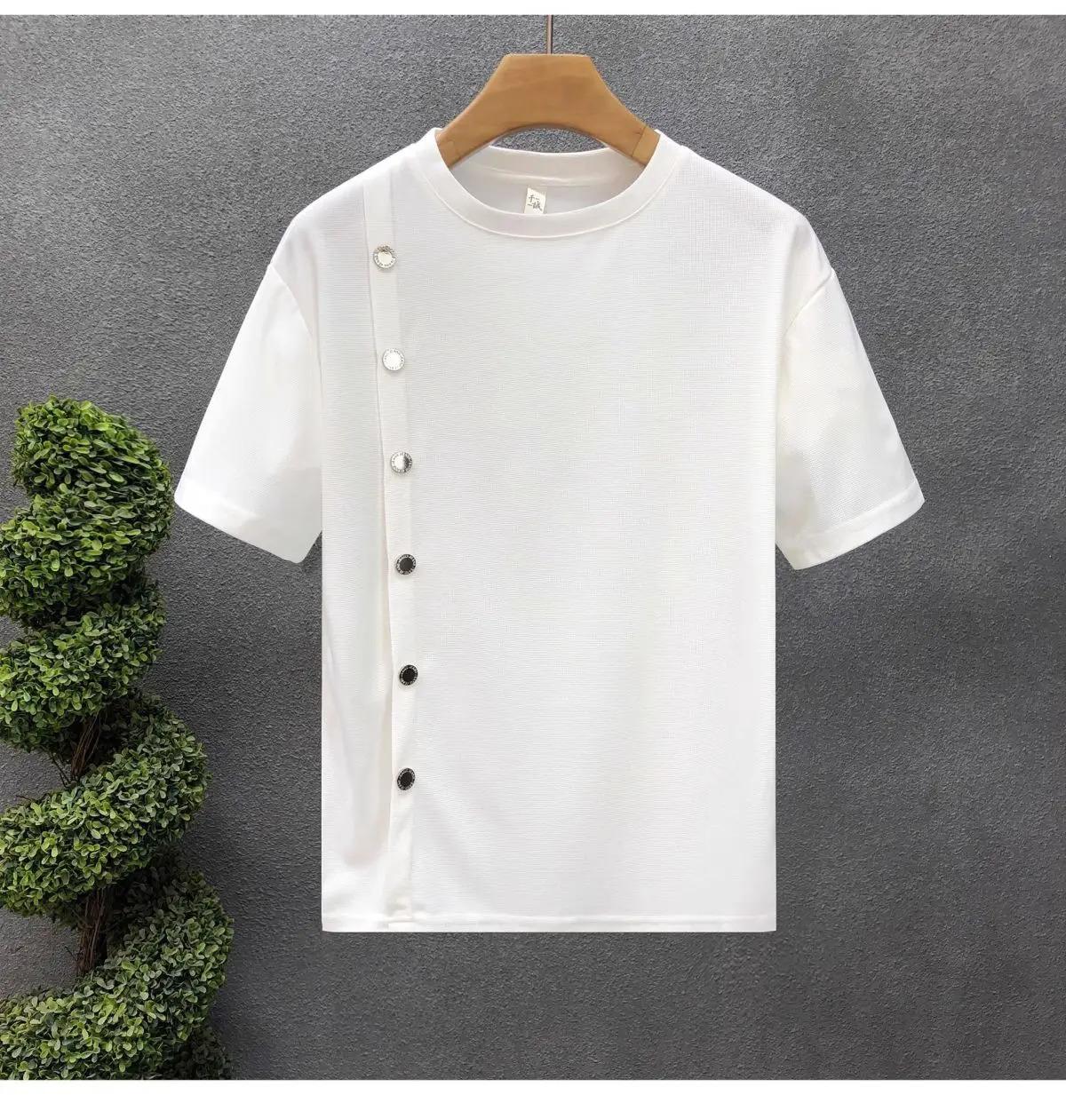 Men's Trendy Summer Short-sleeved Handsome Half-breasted T-shirt New Summer Striped Half-sleeved