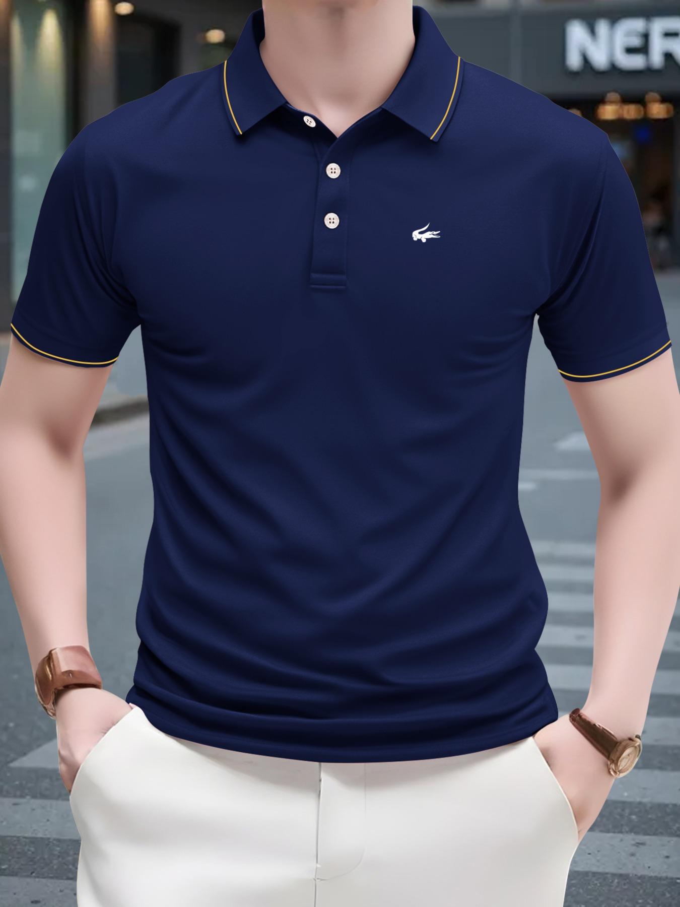 Men's Regular Fit  Contrast Trim Polo Shirt, Casual Short Sleeve Half Zip Top for Summer, Fashion Men's Clothes for Daily Wear, Tropical, Casual Golf Polo