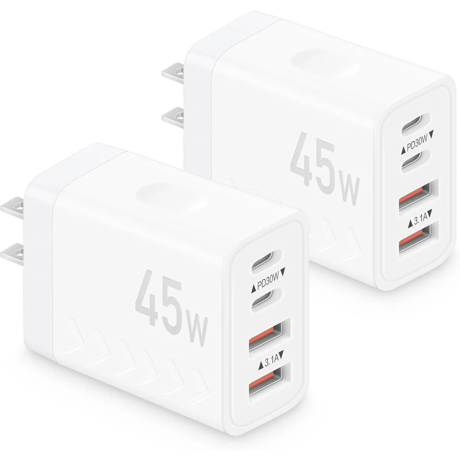 45W USB C Charger Block | 4-Port   Blocks (2 USB-C + 2 USB-A) | PD3.0/QC3.0 Compact Wall Charger Compatible with  17/16/15/14/13/12/11/X, Galaxy S26/S25/S24/S23, iPad &  (2-Pack)