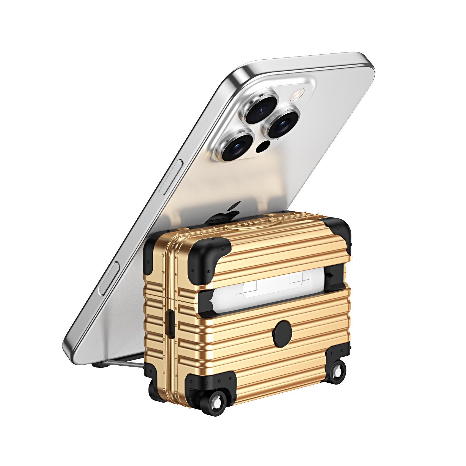 AirPods Case for AirPods 4th Generation, AirPods Pro 2, AirPods Pro 3, Shockproof Suitcase Luggage Design Protective Cover with Built-in Phone Stand, Lockable, Support Horizontal & Vertical StandAirPods Case for AirPods 4th Generation, AirPods Pro 2, AirP