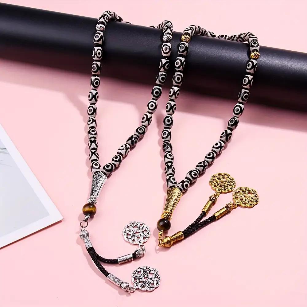 33pcs Agate Bead Bracelet Misbaha Tasbih - 8x12mm Handmade Prayer Rosary Necklace - Suitable for Worship Salah and Recitation Dhikr - Ideal Gift for Eid al-Fitr, Ramadan - Suitable for Daily Prayers - Comes with Premium Gift Box