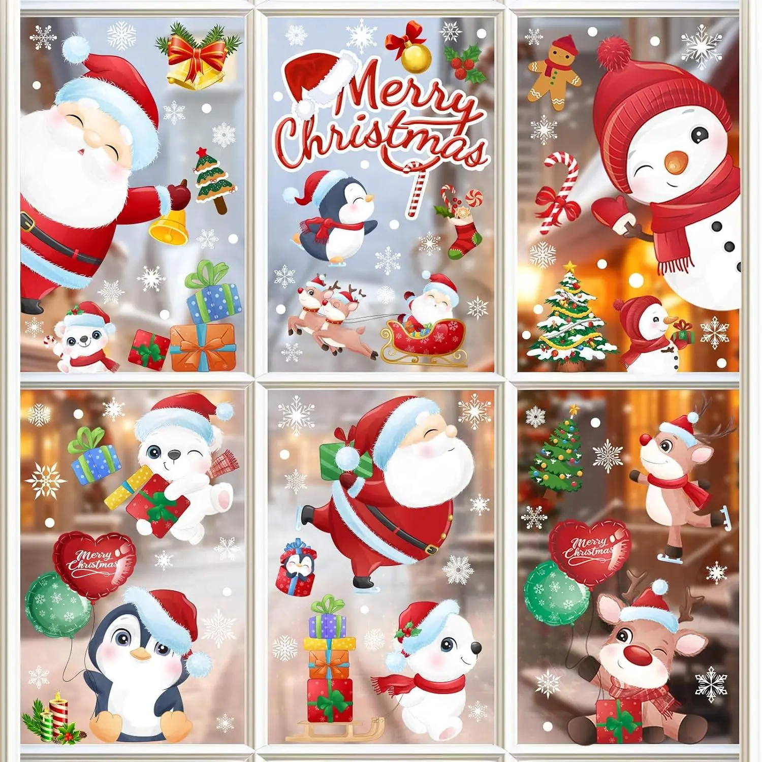 168 count Christmas Window Decorations - Merry Christmas Window Clings for Glass Windows, Santa Claus Snowflake Christma Window Stickers  for Indoor  Xmas Holiday Winter Party Decor, 9 Sheet