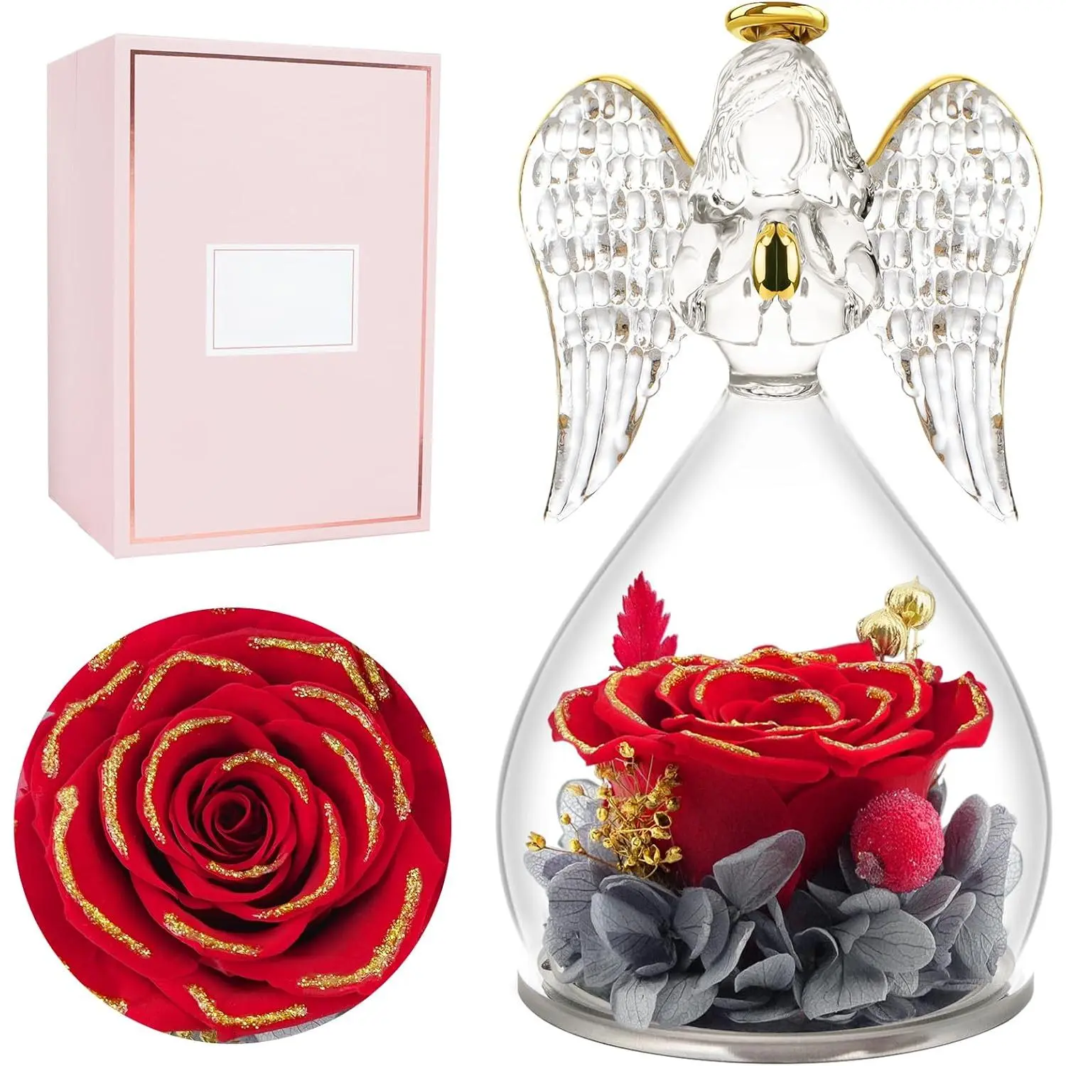 Miofula Gifts  Mom Birthday Gifts  Women, Preserved Flowers Rose in Glass Angel Figurines, Fresh Flowers  Delivery Anniversary Forever Real Roses Gifts  Mothers Grandma Her Wife Girlfriend