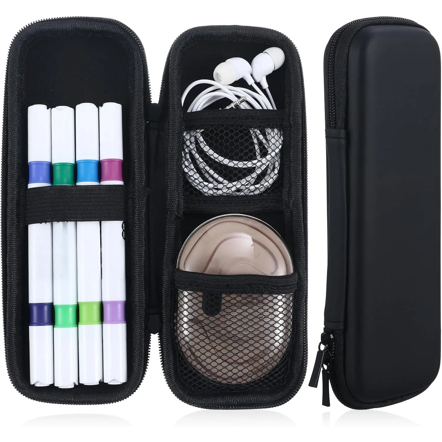 1 count Black Hard Pencil Case Box, Slim Small Pencil Case Hard Shell Pencil Holder Pen Case Organizer Box for USB , Earphone, Fountain Ballpoint Pens (Black)