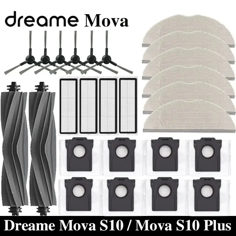 For Dreame Mova S10 / Mova S10 Plus Robot Vacuum Accessories Dust Bags Mop Main Side Brushes Cloths HEPA Filters Spare Parts