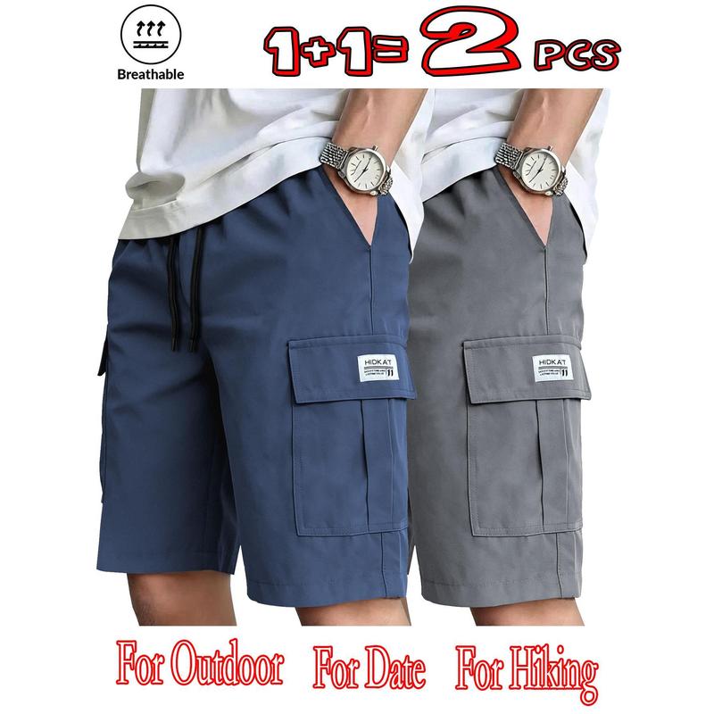 2PC Men's Sports Work Pants, Elastic Drawstring Waistband, Practical Storage Bag with Multiple Spaces, Loose Fit, Suitable for Vacation Hiking, Campus Activities, Men's Work Pants