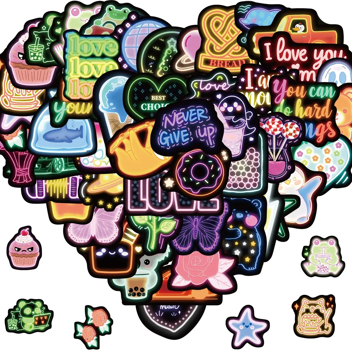 Water Bottle Stickers 50 Pcs Cool Neon Sticker Packs, Prizes for Kids Classroom Reward, Waterproof Vinyl Stickers for Water Bottles Laptop Skateboard Scrapbooking Journaling Notesbook Luggage etc