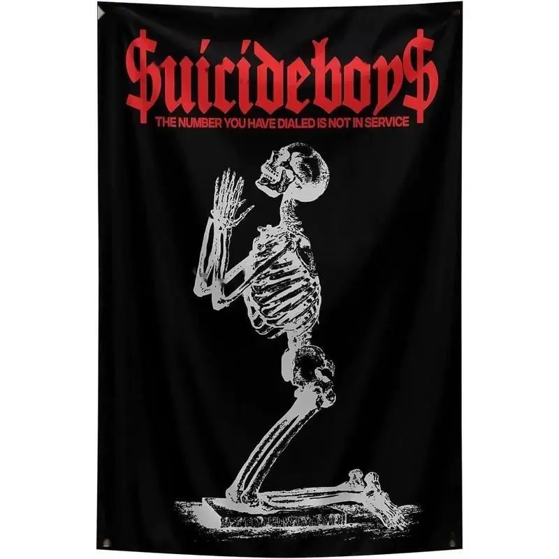 Suicide Funny Boy Band Tapestry Skull Pattern Black and Red Background 40x60 in Hanging Wall Tapestry Poster Sign Decoration Suitable for Bedroom College Living Room Dormitory Party Decoration Home Wall Hanging