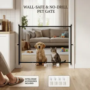 1Set No-Drill Mesh Dog Gate for Doorways & Stairs - 43.3" x 28.3" Portable Safety Pet Barrier, Tool-Free Magic Gate for Puppies and Cats