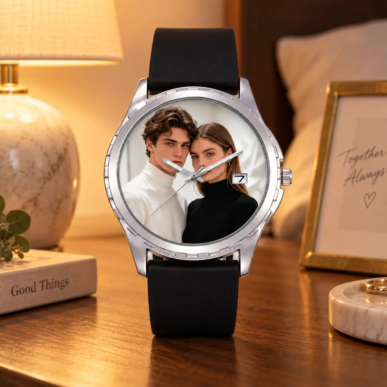 Custom Photo Watch for Men & Women, Personalized Picture Dial Wristwatch, Black Strap Couple Watch, Unique Gift for Boyfriend Girlfriend, Anniversary Birthday Gift