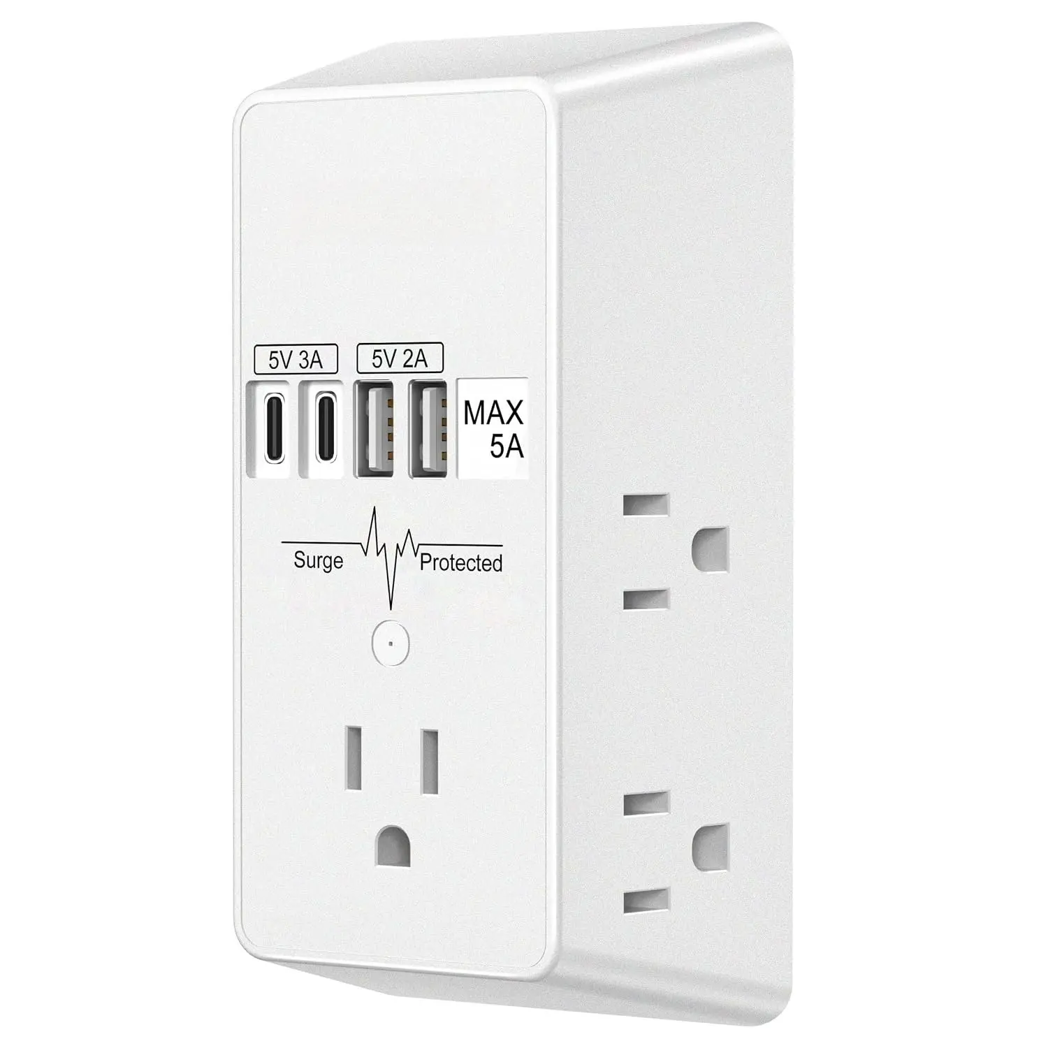 Outlet Extender, USB Wall Charger Surge Protector,5 Outlet Extender with 4 USB  Ports (5V 5A),3-Sided 1200J Power Strip Multi Plug Adapter for  Travel,ETL Listed