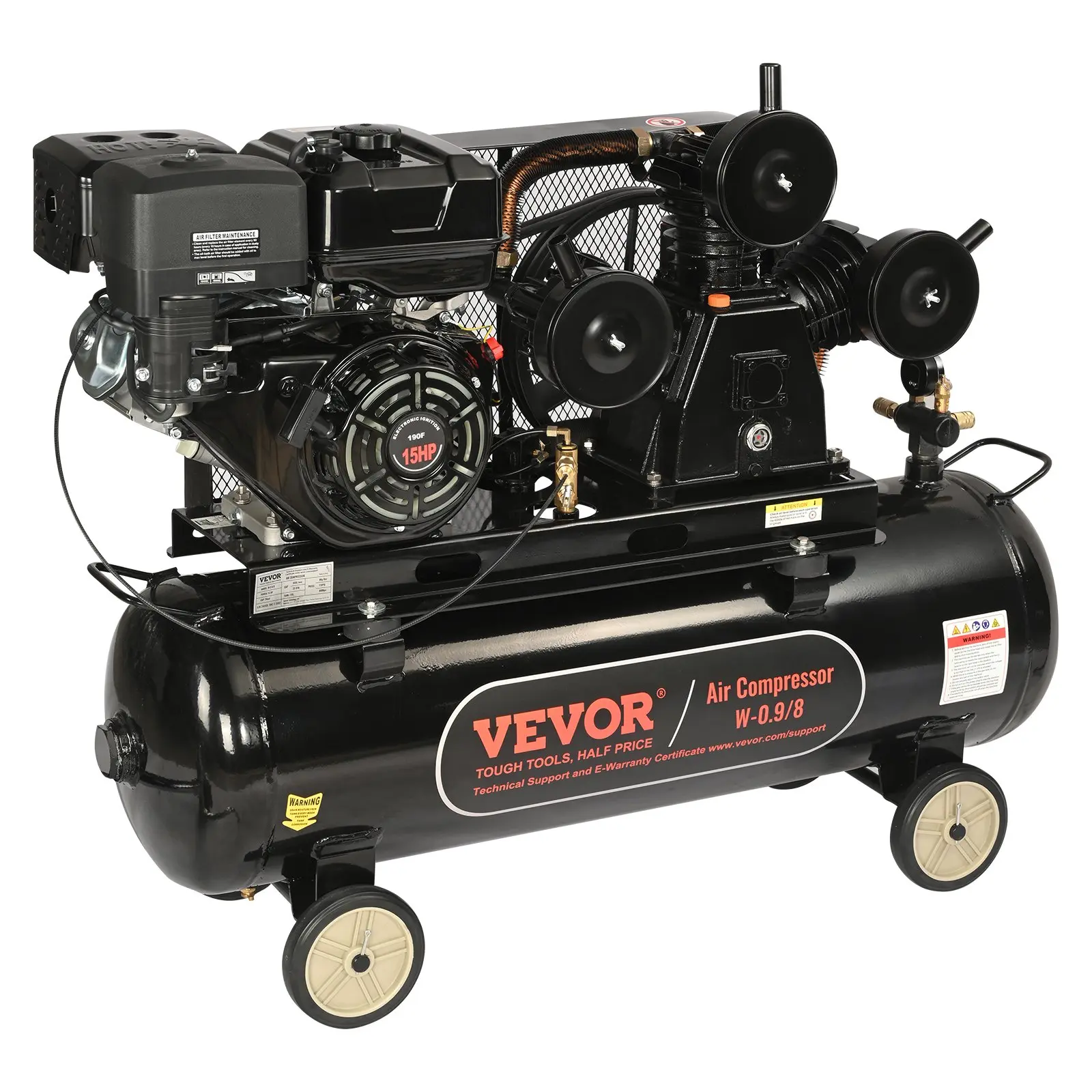 【toolupgrade】VEVOR 15HP Gas Powered Air Compressor, 30 Gallon Horizontal Air Compressor Tank, 33CFM115PSI Gas Driven Piston Pump Air Compressed System with 115PSI Max Pressure for Construction Sites Workshop