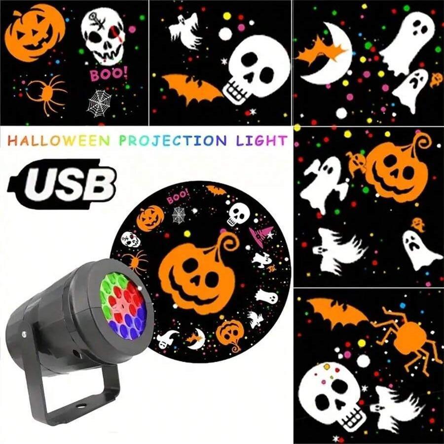 Halloween LED Projector Light, 1 Box Ghost & Pumpkin Patterns Projector Light, Ambient Room Lighting for Halloween Party Decor, Led Spotlight