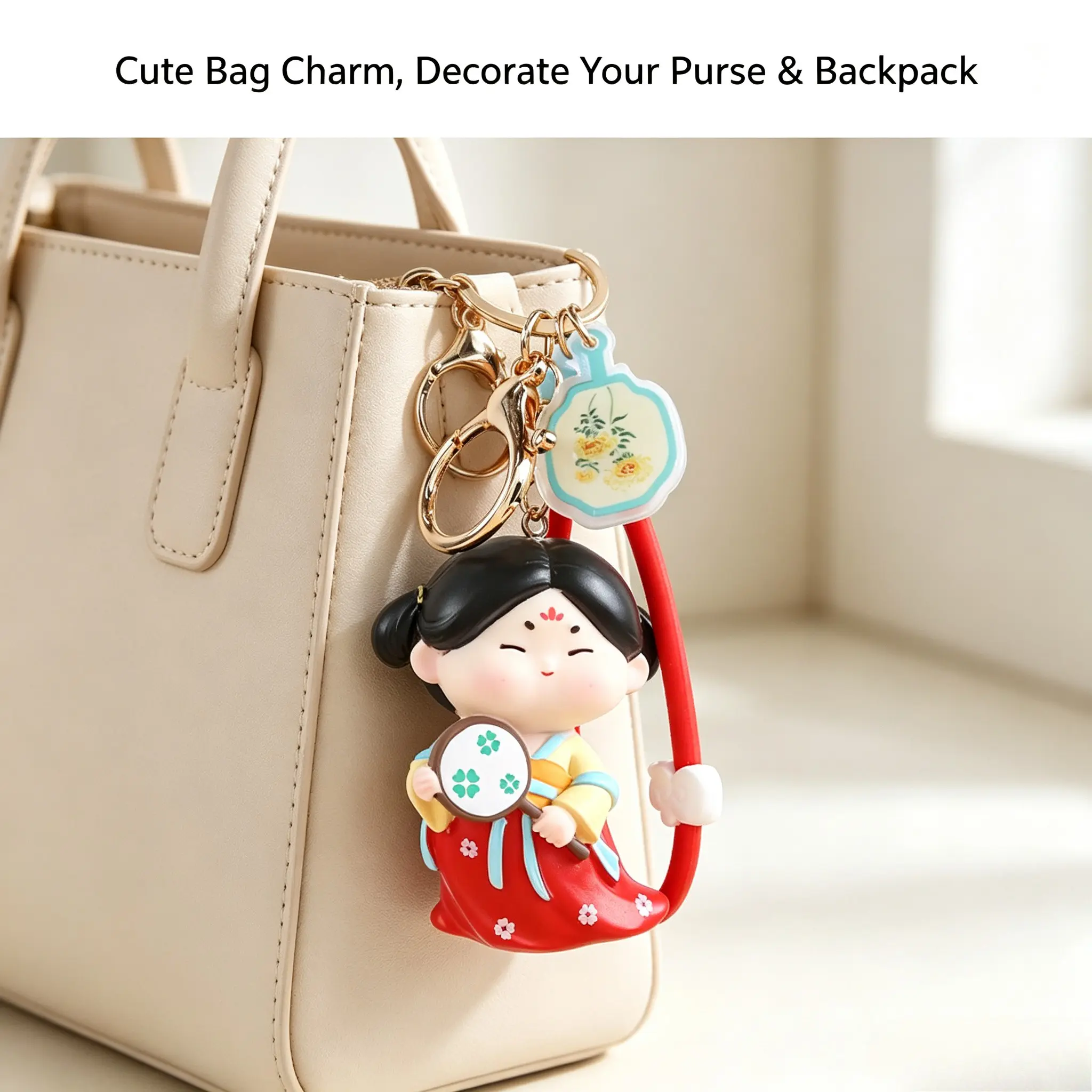 Tang Dynasty Beauty Resin Keychain, Traditional Hanfu Doll Bag Charm, Chinese Cultural Souvenir Gift, Cute Oriental Backpack Pendant
