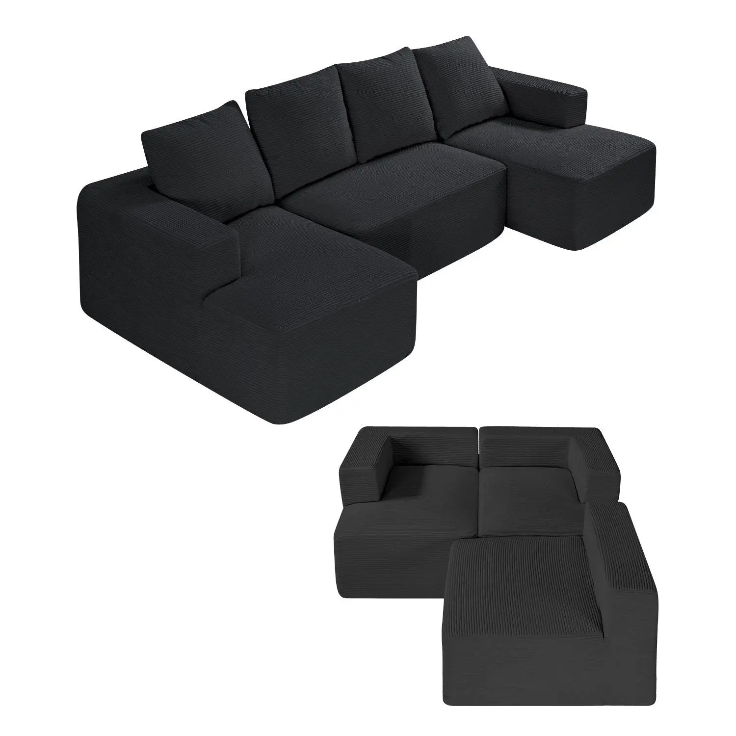 【DealsForYouDays】VEVOR Modular Sectional Sofa, U Shaped Modular Sofa with Chaise, Cloud Sectional Couch with High Rebound Sponge and Density, Upholstered Corduroy Couch with Cushion for Living Room, Bedroom, Black