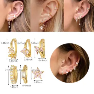 Gold Stackable Earring Set for Women, Hypoallergenic Stud Huggie Hoop Dangle Earrings with CZ Butterfly Evil Eye Design, Multi Piercing Trendy Jewelry Gift
