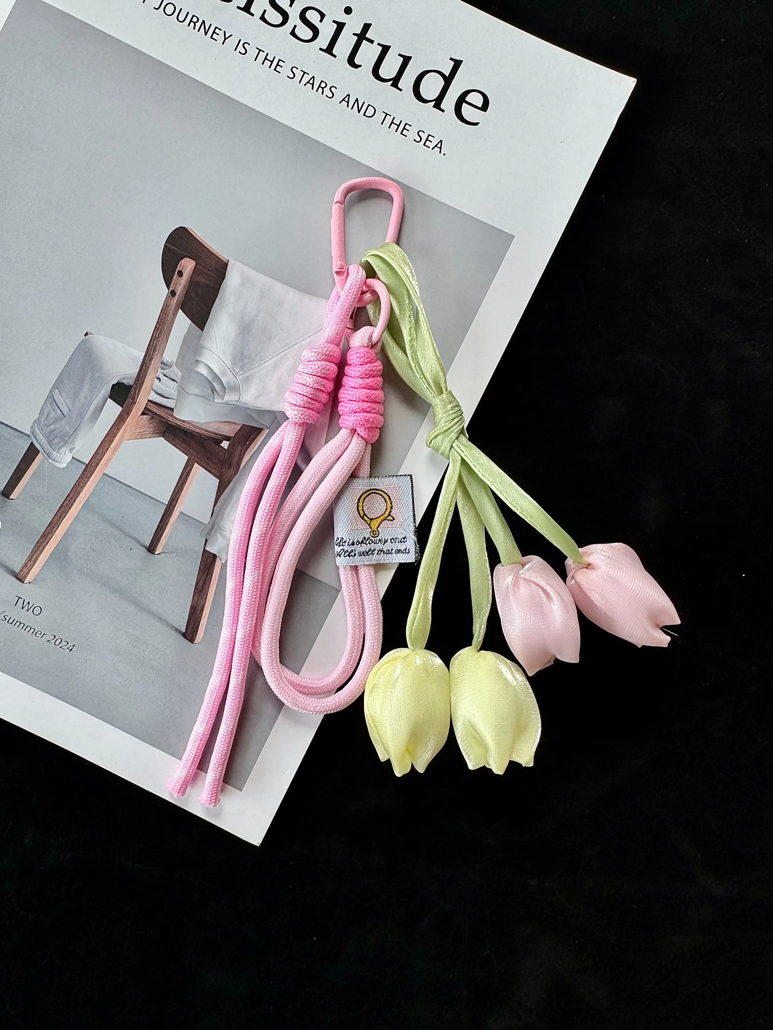 Macaron Color Fabric Tulip Keychain, Fresh Contrast Braided Rope Carabiner, Korean Style Unique Accessory, Christmas Halloween Gift