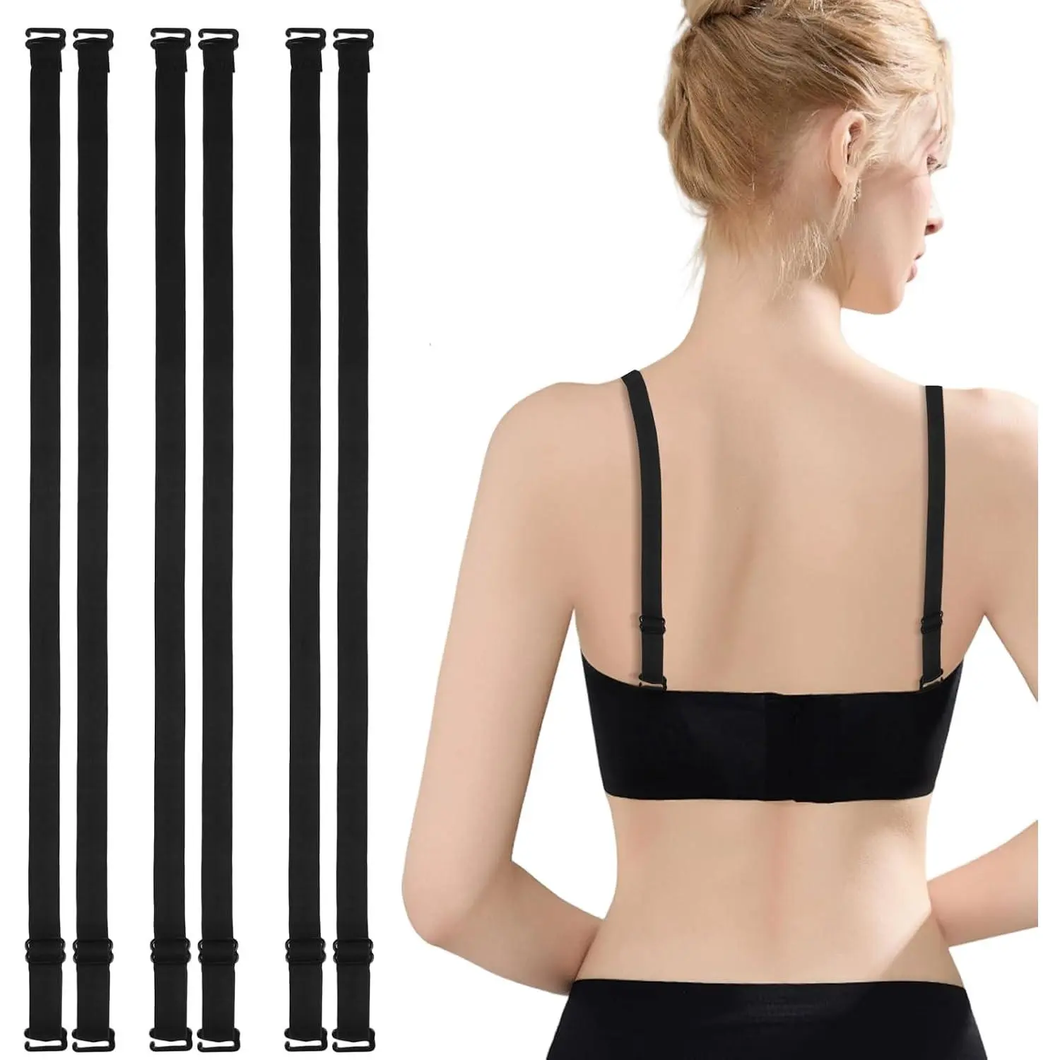 3 Pairs Adjustable Bra Strap Replacement for Swimwear & Dresses, Elastic Straps with Metal Hooks
