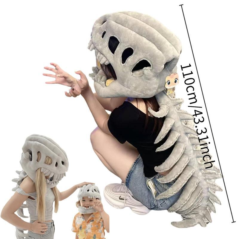 Adults & Kids Halloween Cosplay Dinosaur Costume Set – Realistic Plush Skeleton Outfit with Skull Headpiece & Spine