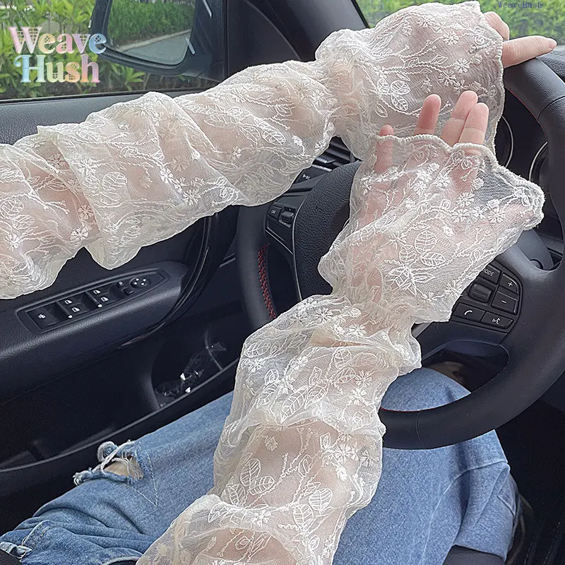 Women's Outdoor Sport Ice Silk Sun Protection Sleeves - Stylish Lace, Loose Fit, Breathable Cooling Arm Covers for Summer Driving & Daily Use, Relaxed Wear, No
